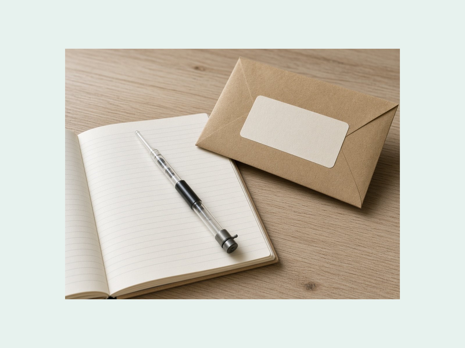 A blank notebook, a glass probe and a sealed envelope with an empty label.